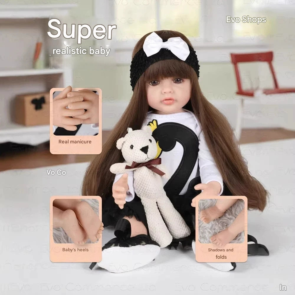 Interactive Talking Reborn Baby Doll 22 Inch 55cm Full Body Soft Vinyl Realistic Toddler Girl with Long Brown Hair and English Speaking Functions - Reborn Doll Australia