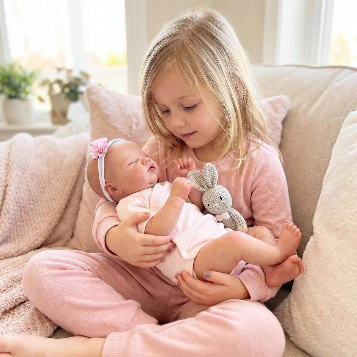 Realistic Sleeping Baby Doll 19 Inch with Cloth Body Floral Headband , Companion Toy Suitable For Nursery Photoshoot & All Occasion Holiday Gifting
