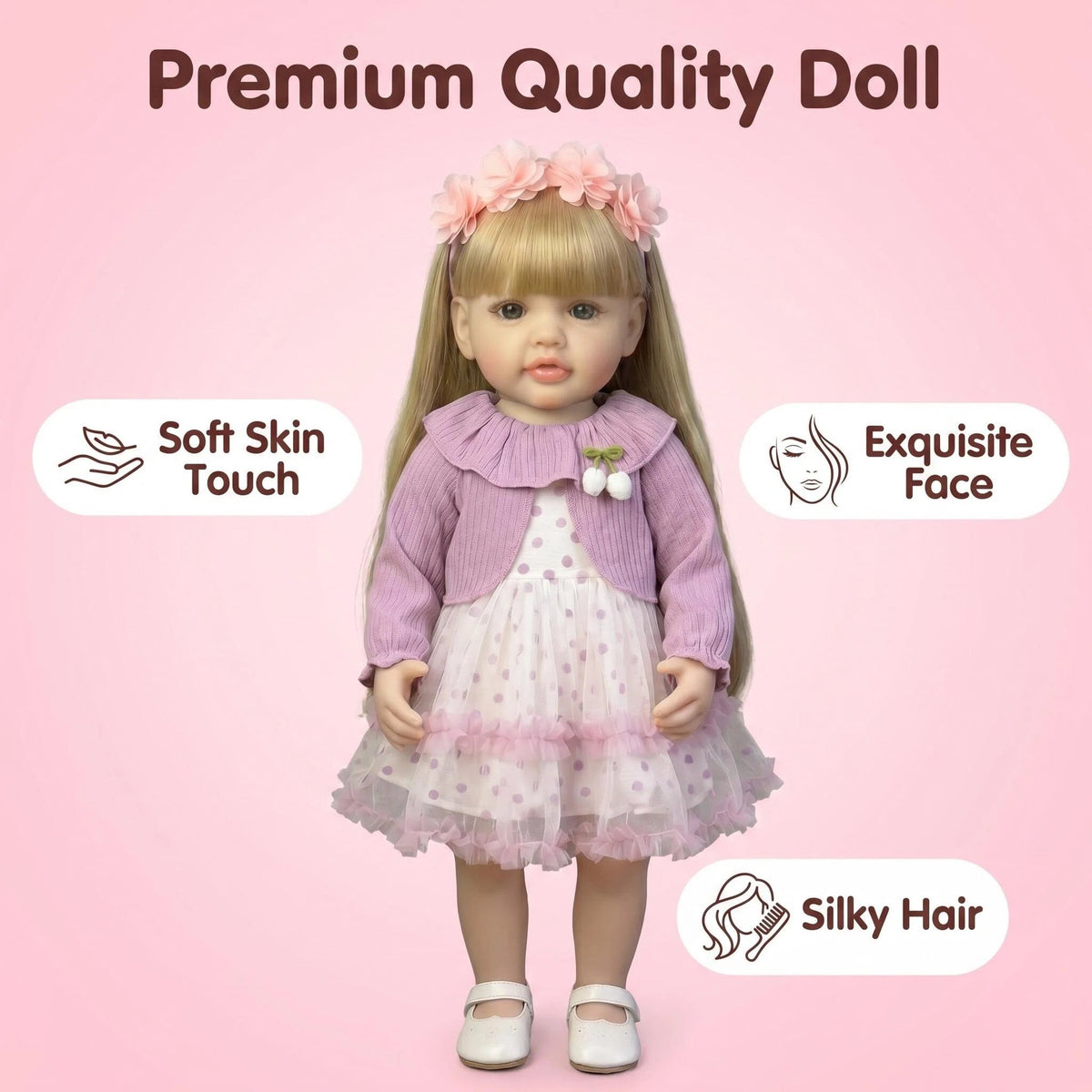 Lifelike Blonde Girl 22 Inch with Full Vinyl Body, Therapeutic Companion Toy Suitable For All Occasion Holiday Surprise