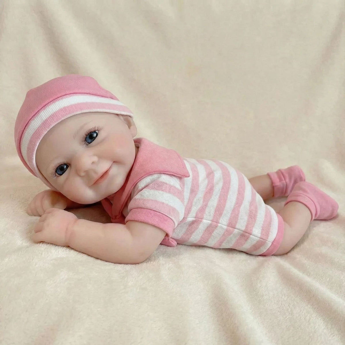 12 inch pink striped jumpsuit solid silicone reincarnation doll for children's Christmas gift
