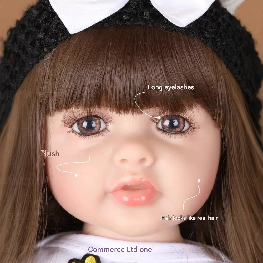 Interactive Talking Reborn Baby Doll 22 Inch 55cm Full Body Soft Vinyl Realistic Toddler Girl with Long Brown Hair and English Speaking Functions - Reborn Doll Australia