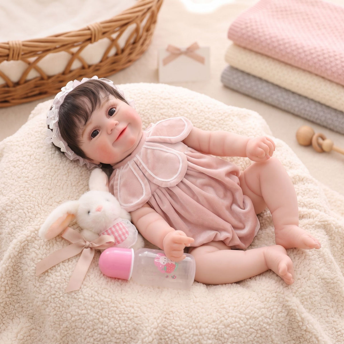 22 Inch Handcrafted Reborn Doll Real 3D Vein Skin with Full vinyl Body Baby Doll Gift for Little Girls