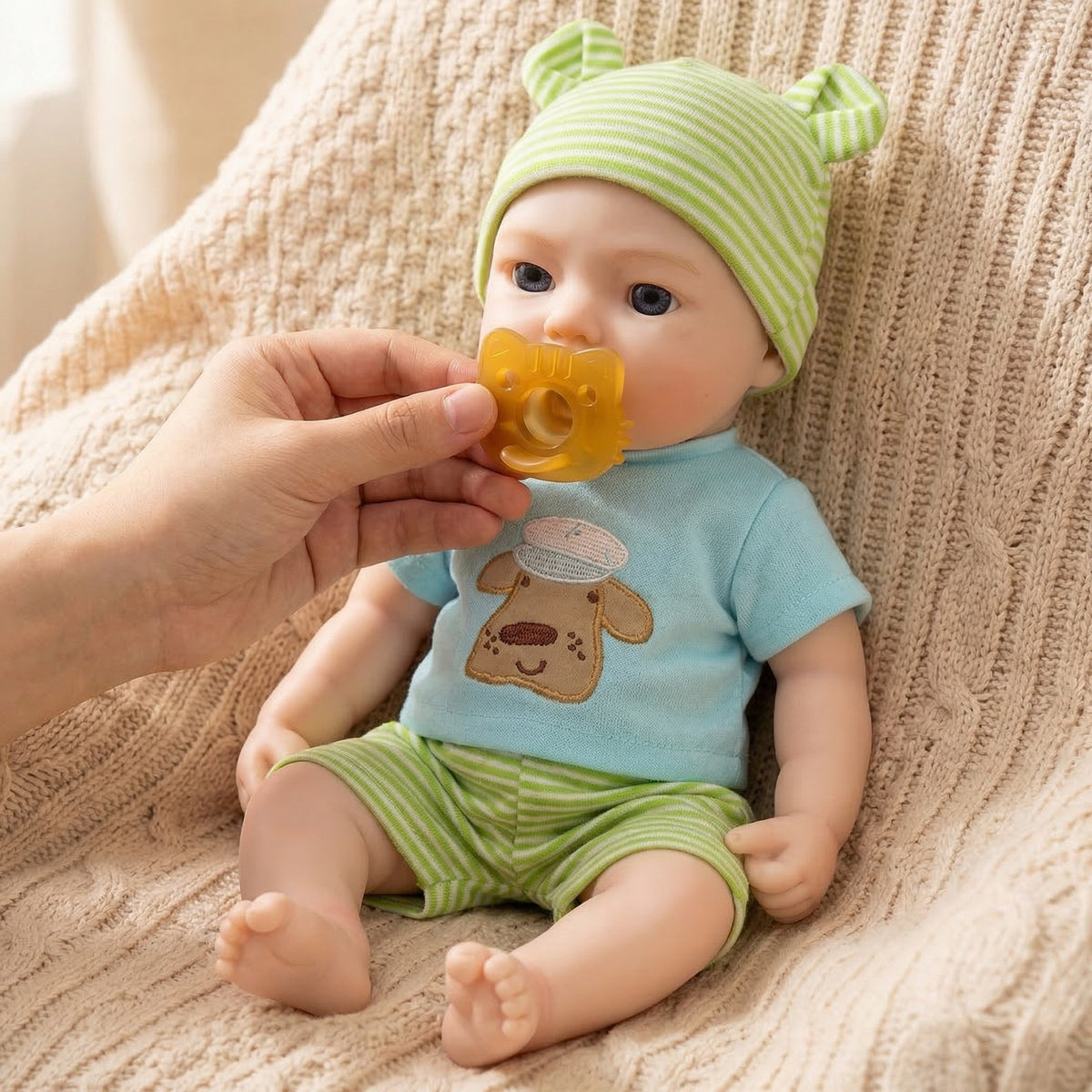 12 inch green striped hat silicone reborn doll