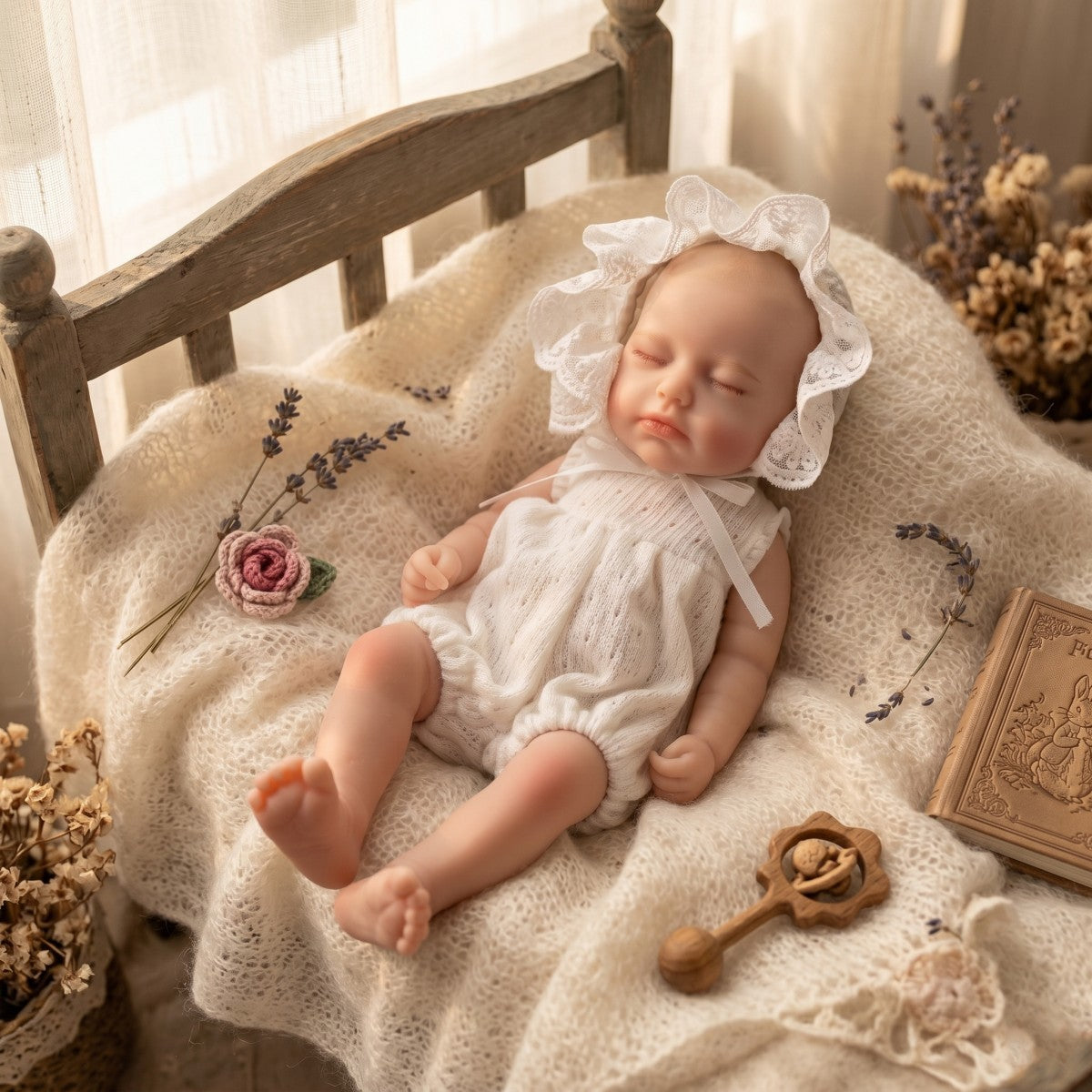 12 inch solid silicone reborn doll with real touch, can stretch 30cm with closed eyes, bald head simulation baby doll