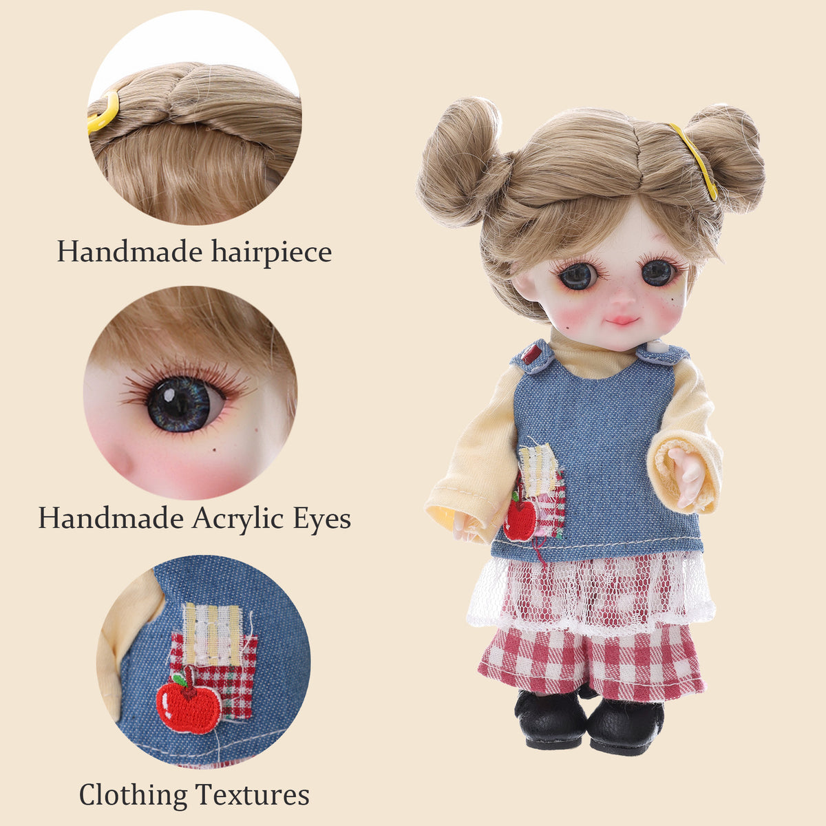 6 inch Mini with Full ceramic Body, Handmade Clothes Tabletop Ornament For Doll Collectors