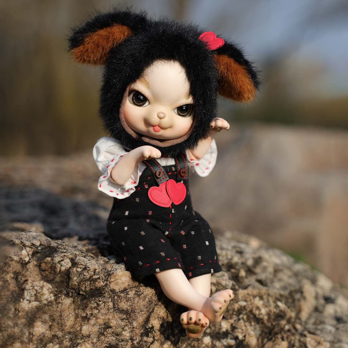 Adorable 10 Inch Porcelain Dress-up Baby Black rabbit Dolls (BJD) ﻿