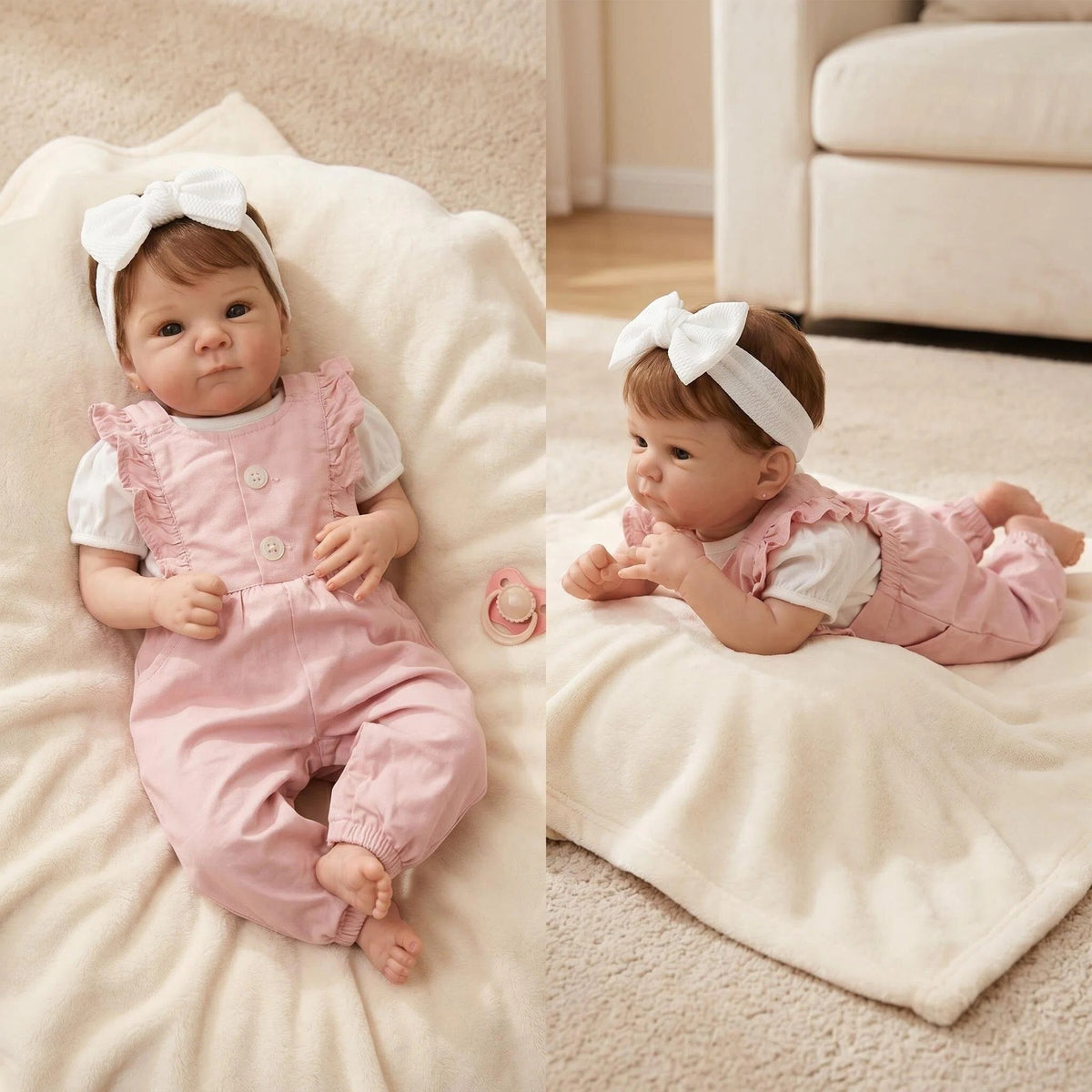 18 Inch Reborn Baby Girl Doll Full Vinyl Body Realistic Newborn Doll with Magnetic Pacifier, Bottle, Diaper & Outfit