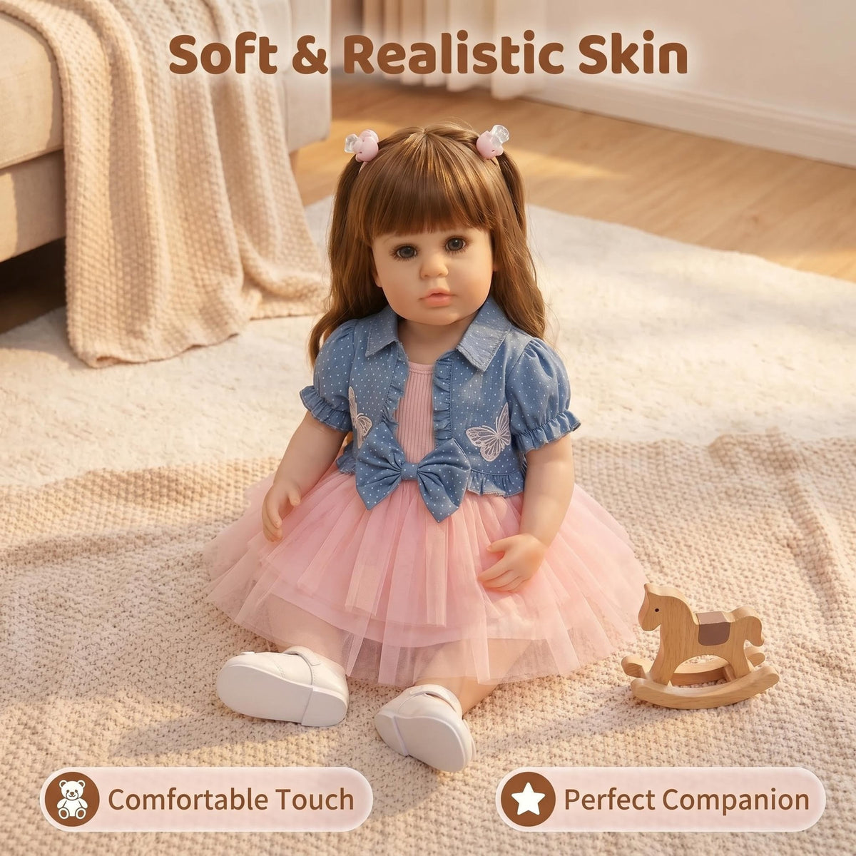 Lifelike 22 inch with Full Vinyl Body Standing Toddler Reborn Doll, Mesh Tutu Dress, Comfort Companion Toy For Festival Gifting
