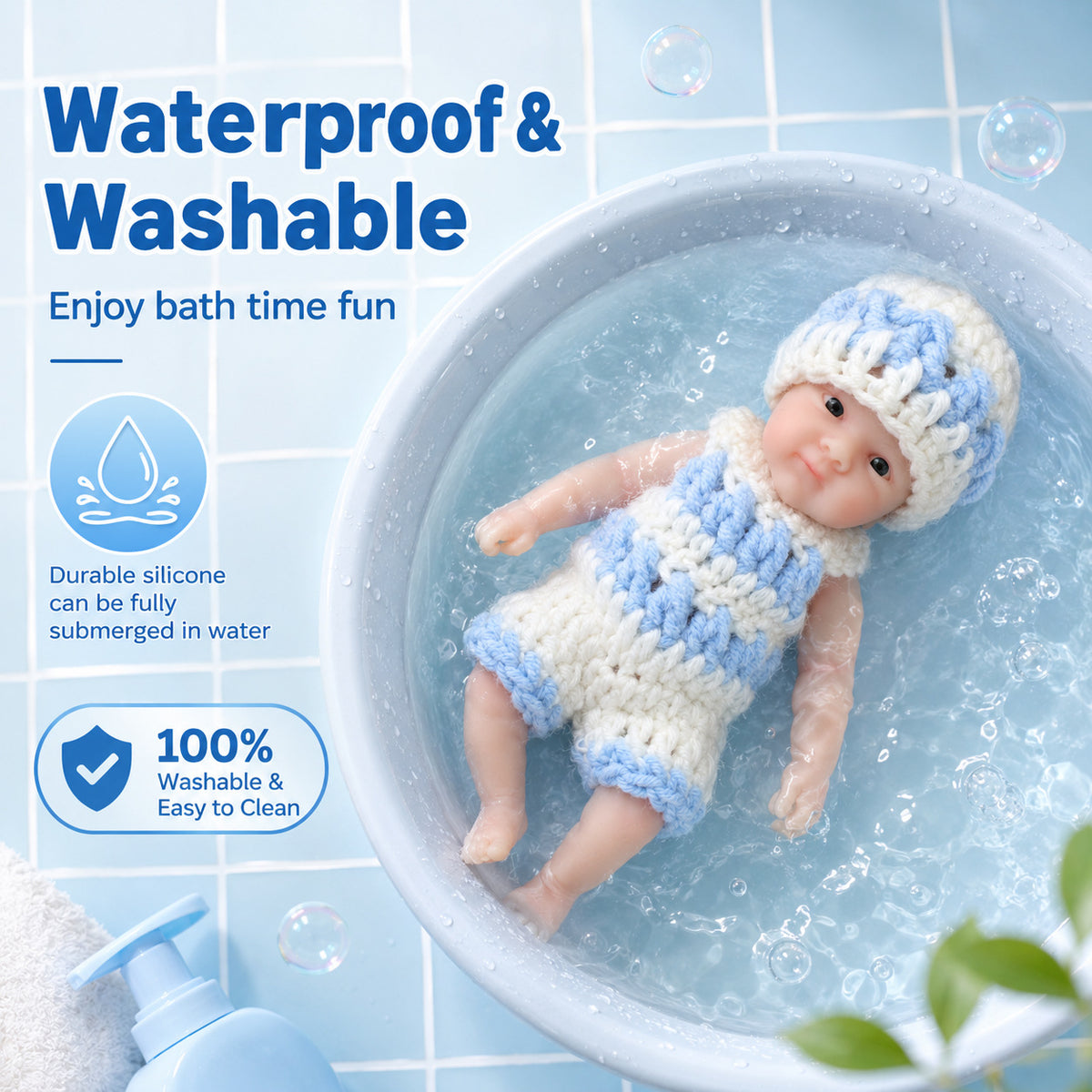 6-inch palm solid silicone reborn baby simulation doll, real-feel stretchable children's toy gift
