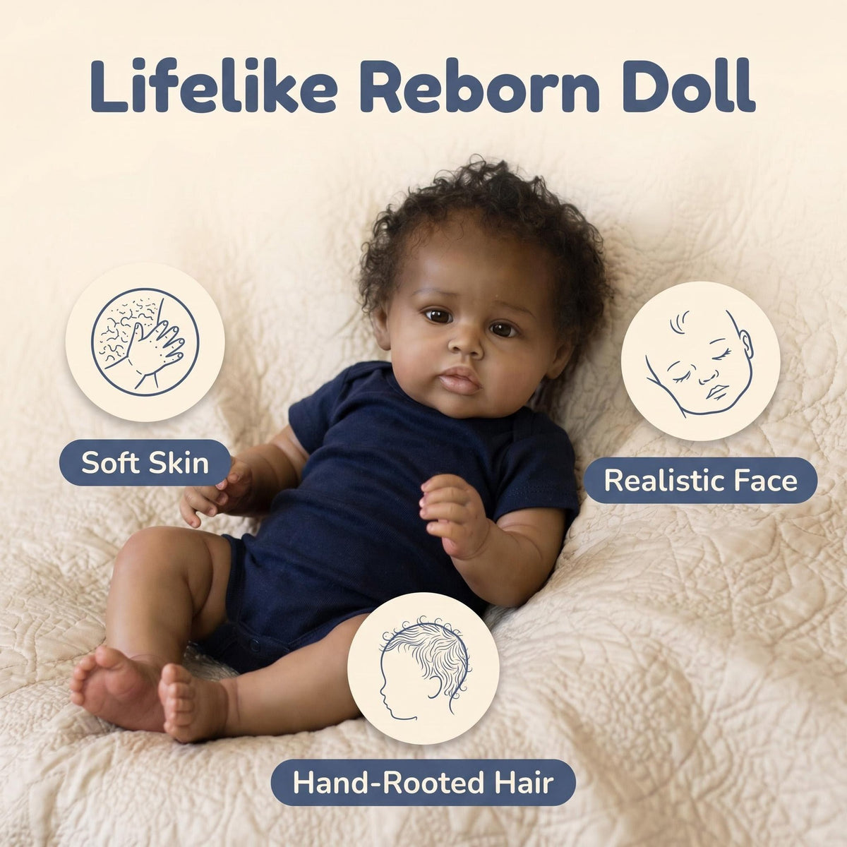 19inch with cloth body Soft Vinyl limbs Touch Soft with Rooted Curly Hair Toys for Girls Reborn Dolls