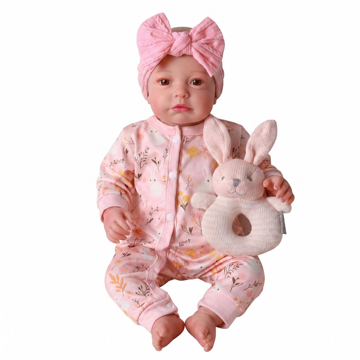 Soft Touch 19 inch with Full Vinyl Body Reborn Doll Floral Rabbit Print Zipper Jumpsuit Complete Cute Outfit For Pretend Play & Interior Decor