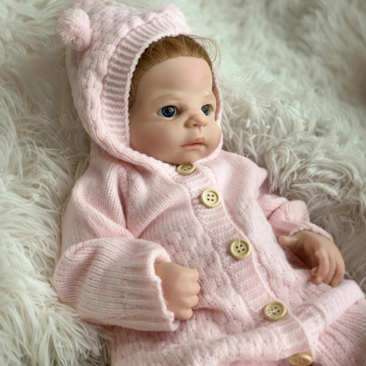 22 Inch Full Soild Silicone Reborn Doll Girl Realistic Lifelike Newborn Doll with Pink Knit Outfit & Feeding Bottle, Girl Toy for Collection Gift