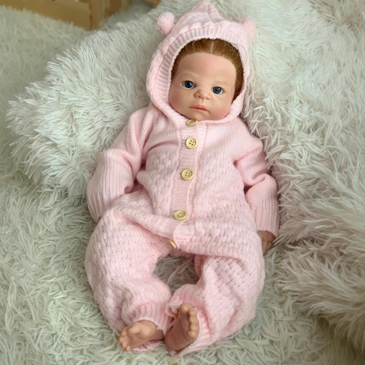 22 Inch Full Soild Silicone Reborn Doll Girl Realistic Lifelike Newborn Doll with Pink Knit Outfit & Feeding Bottle, Girl Toy for Collection Gift