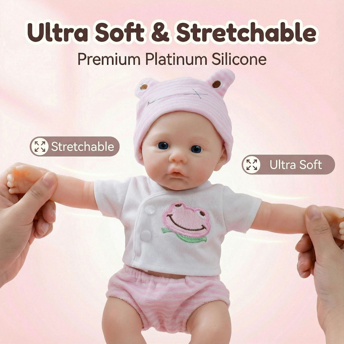 12 inch pink frog hat meadow solid silicone reborn doll for children's Christmas gift