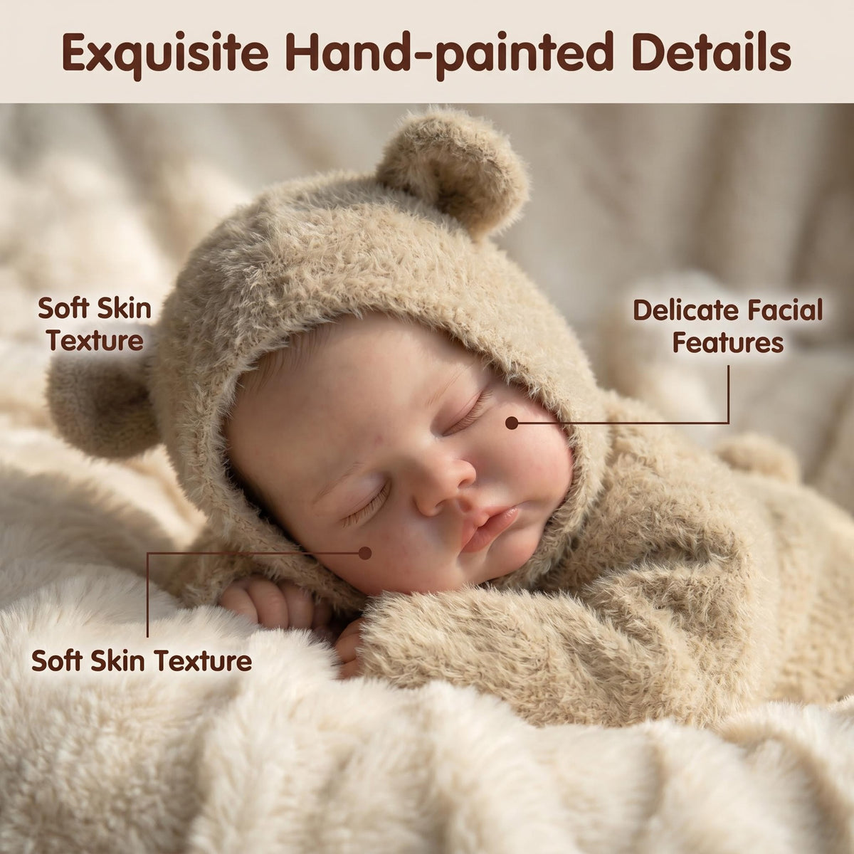 Peaceful Closed-Eye Sleeping Newborn 19 Inch with Cloth Body Reborn Baby Doll, Perfect Birthday, Christmas & Easter Gift Companion Toy For Girls And Adult Collectors