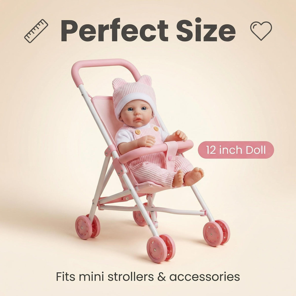 12 inch pink striped overalls Meadow pure silicone reborn doll