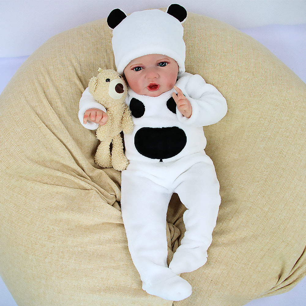 22 Inch Cloth‑Body Open‑Eyes Reborn Baby Doll, Cute Panda‑Themed Plush Outfit, Gift Choice for Birthdays & Holiday Occasions