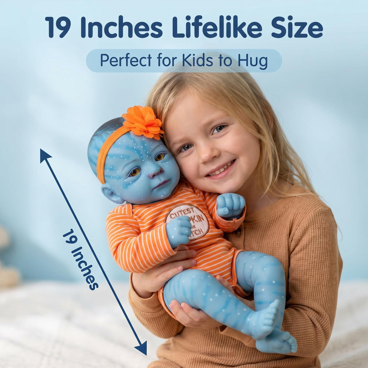 Unique Avatar Style 19 inch with Full Vinyl Body Doll Hand Painted Spotted Blue Skin Halloween Themed Outfit Poseable Hobby Display Toy