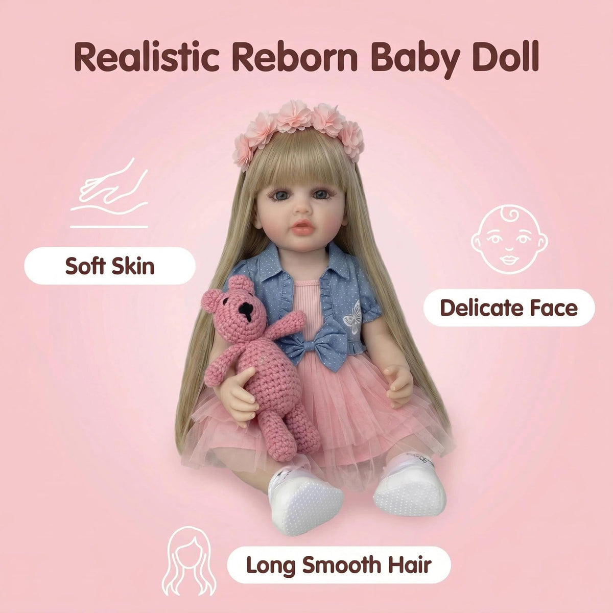 22 Inch with Full Vinyl Body Blonde Toddler Reborn Doll, Premium Art Collectible Doll As Luxury Birthday & Holiday Companion Gift