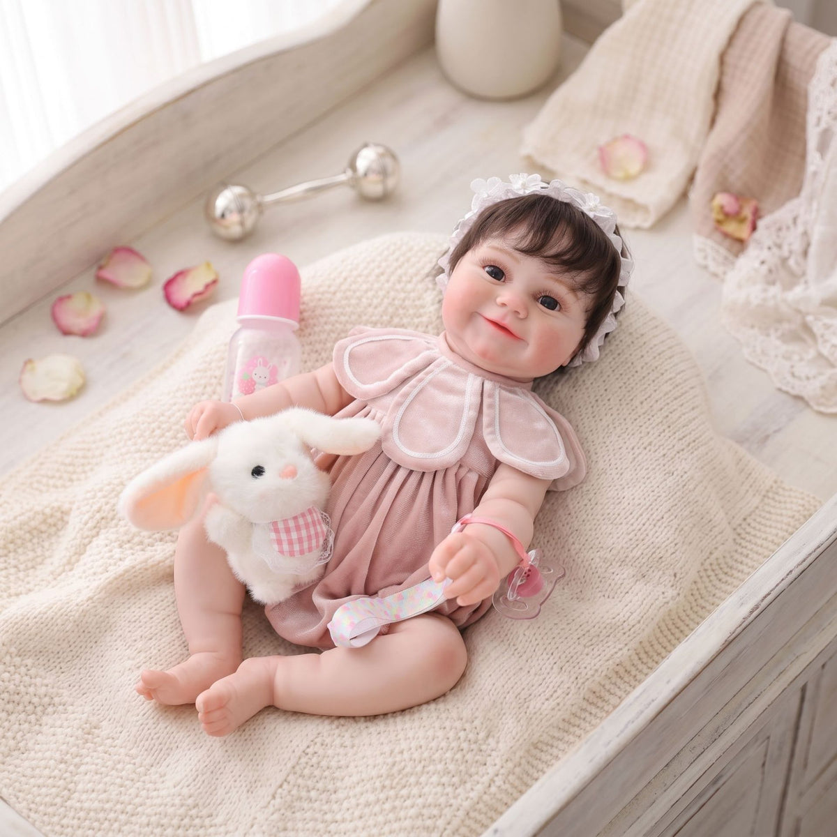 22 Inch Handcrafted Reborn Doll Real 3D Vein Skin with Full vinyl Body Baby Doll Gift for Little Girls