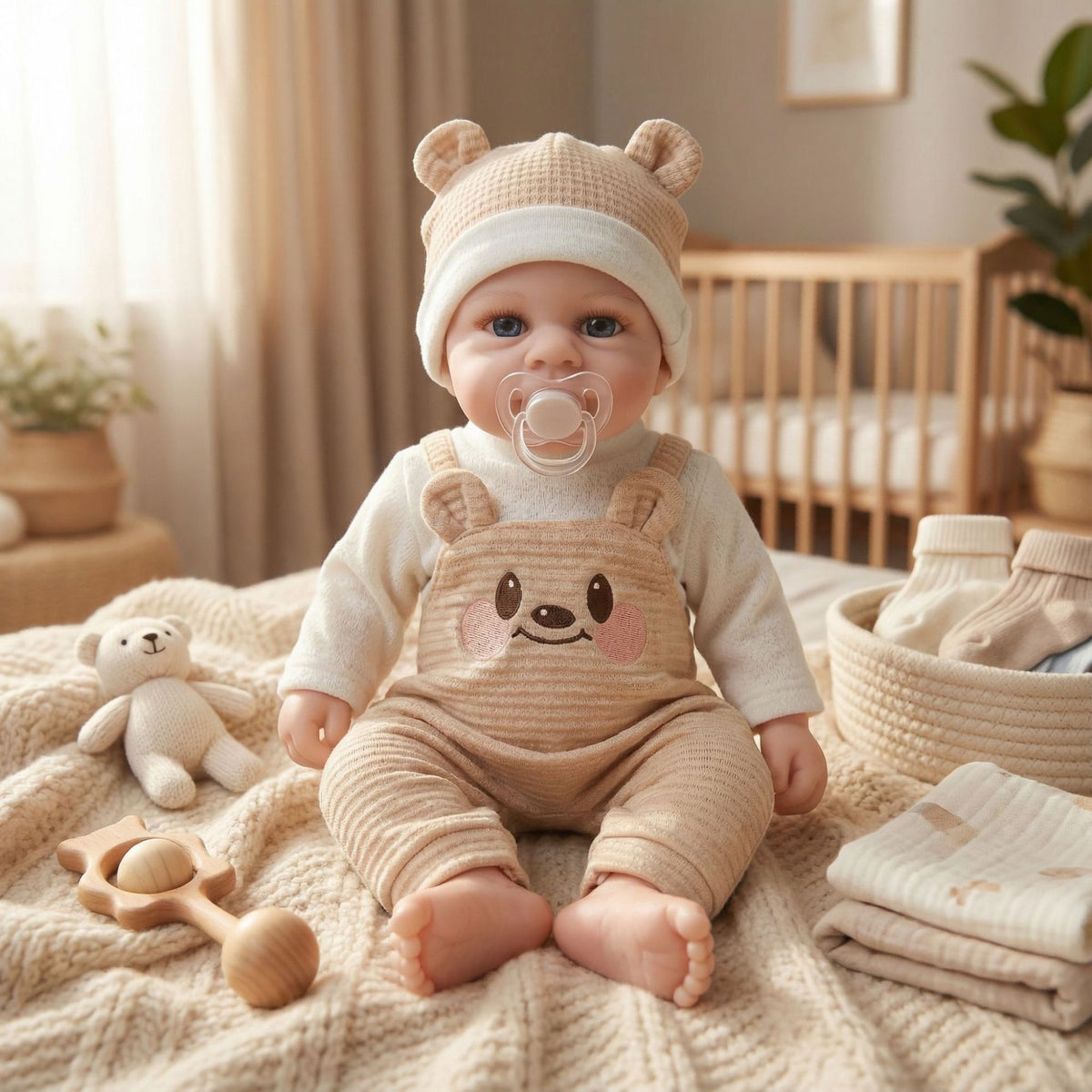 12 inch light colored teddy bear overalls solid silicone reborn doll