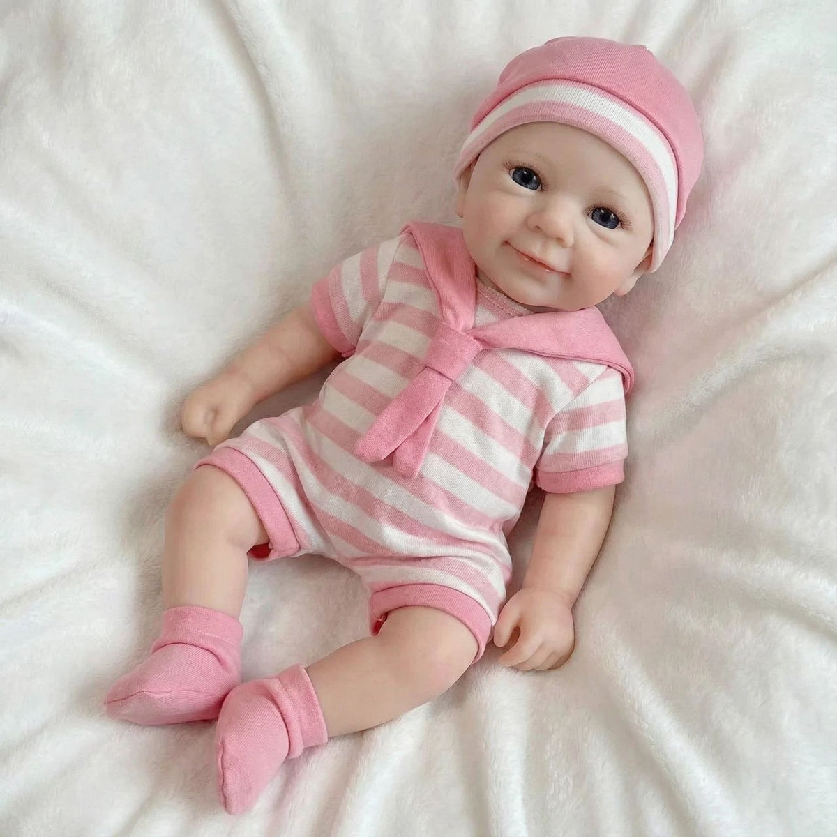 12 inch pink striped jumpsuit solid silicone reincarnation doll for children's Christmas gift