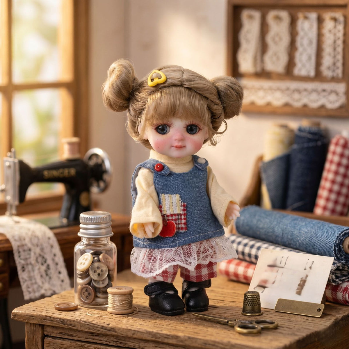 6 inch Mini with Full ceramic Body, Handmade Clothes Tabletop Ornament For Doll Collectors