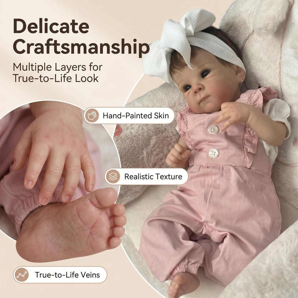 18 Inch Reborn Baby Girl Doll Full Vinyl Body Realistic Newborn Doll with Magnetic Pacifier, Bottle, Diaper & Outfit