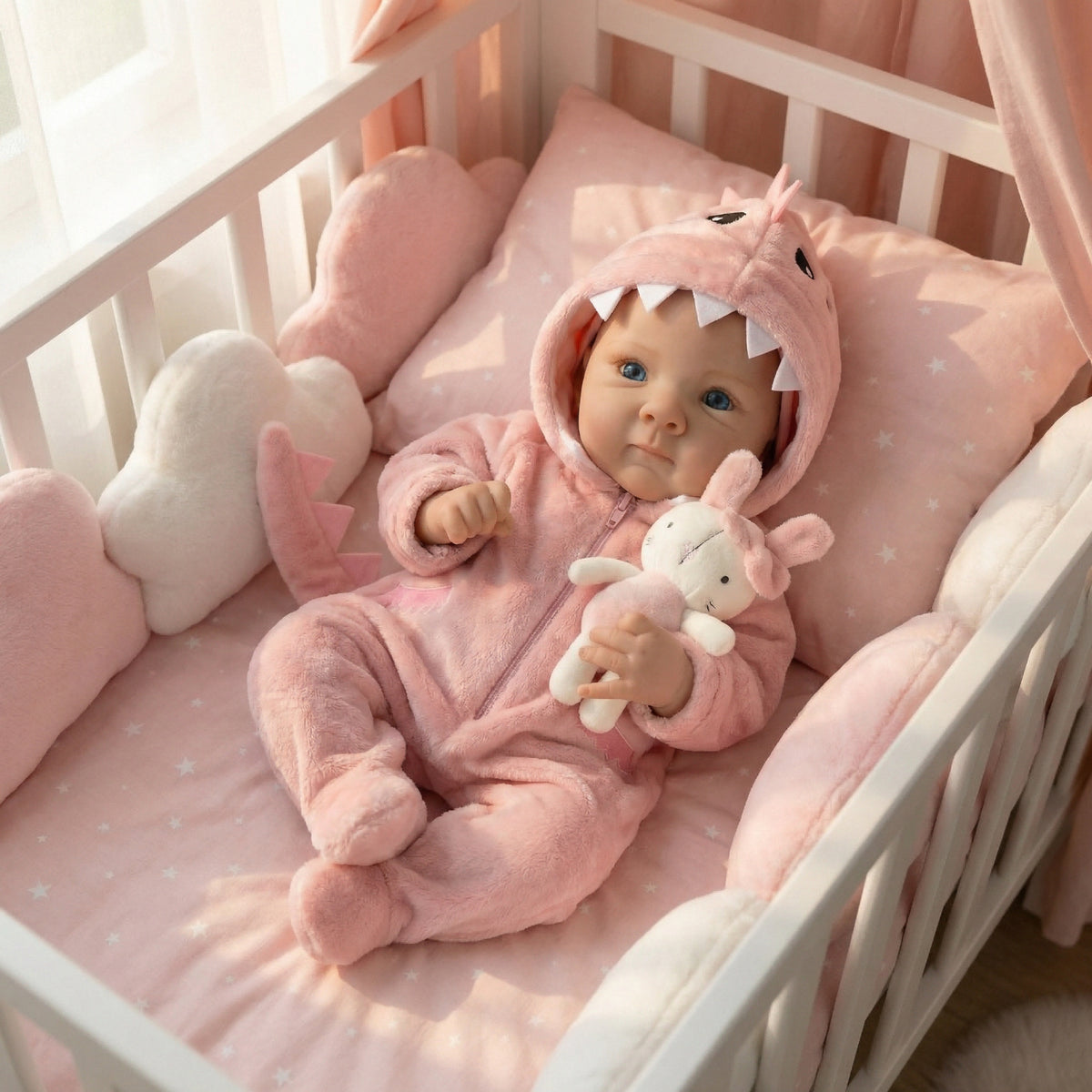 18 inch pink dinosaur jumpsuit Bettie full vinyl reborn doll