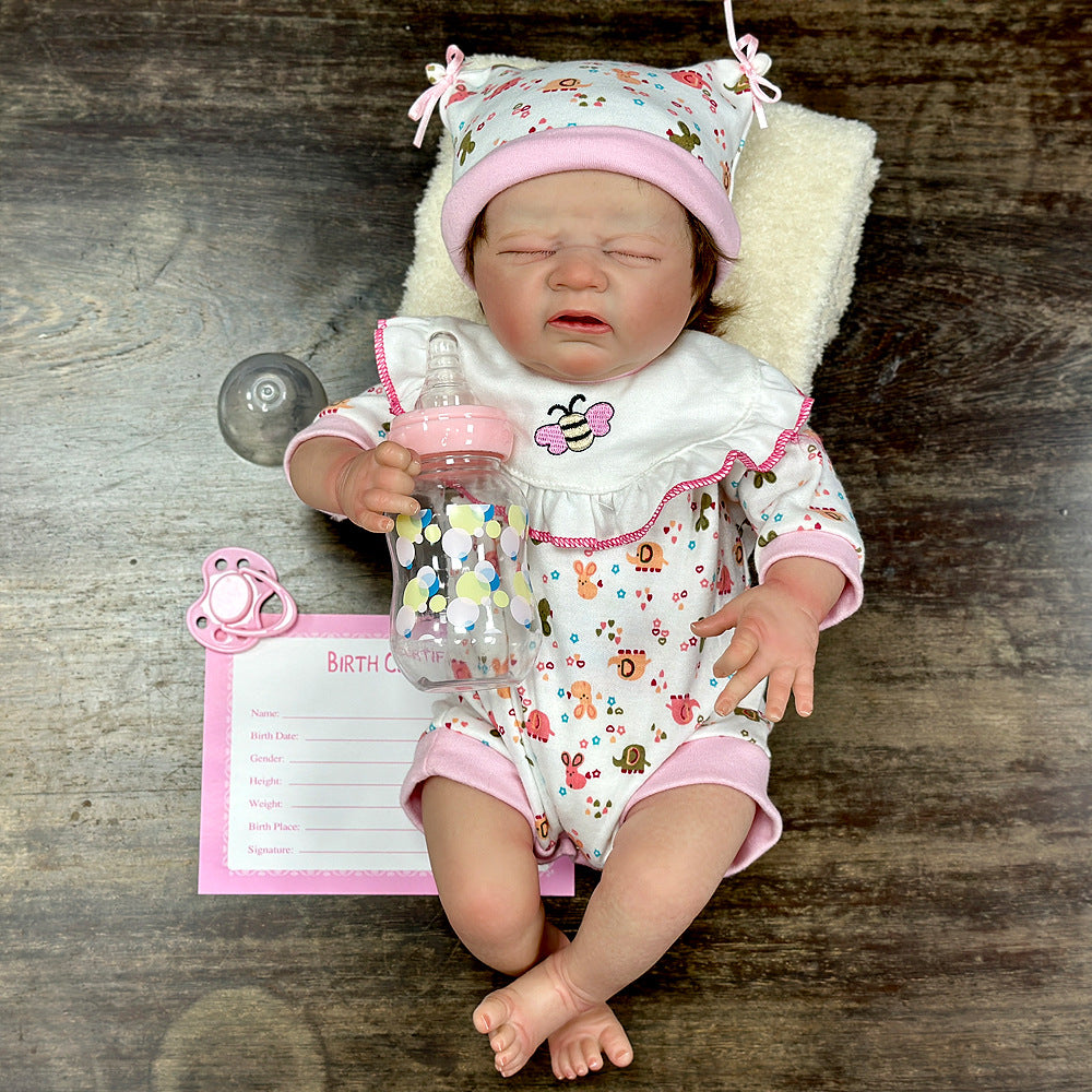 Lifelike 17 Inch Cloth Body Collectible Doll, Animal Print Outfit & Matching Hat, Multi-Age Companion Toy for Play and Display