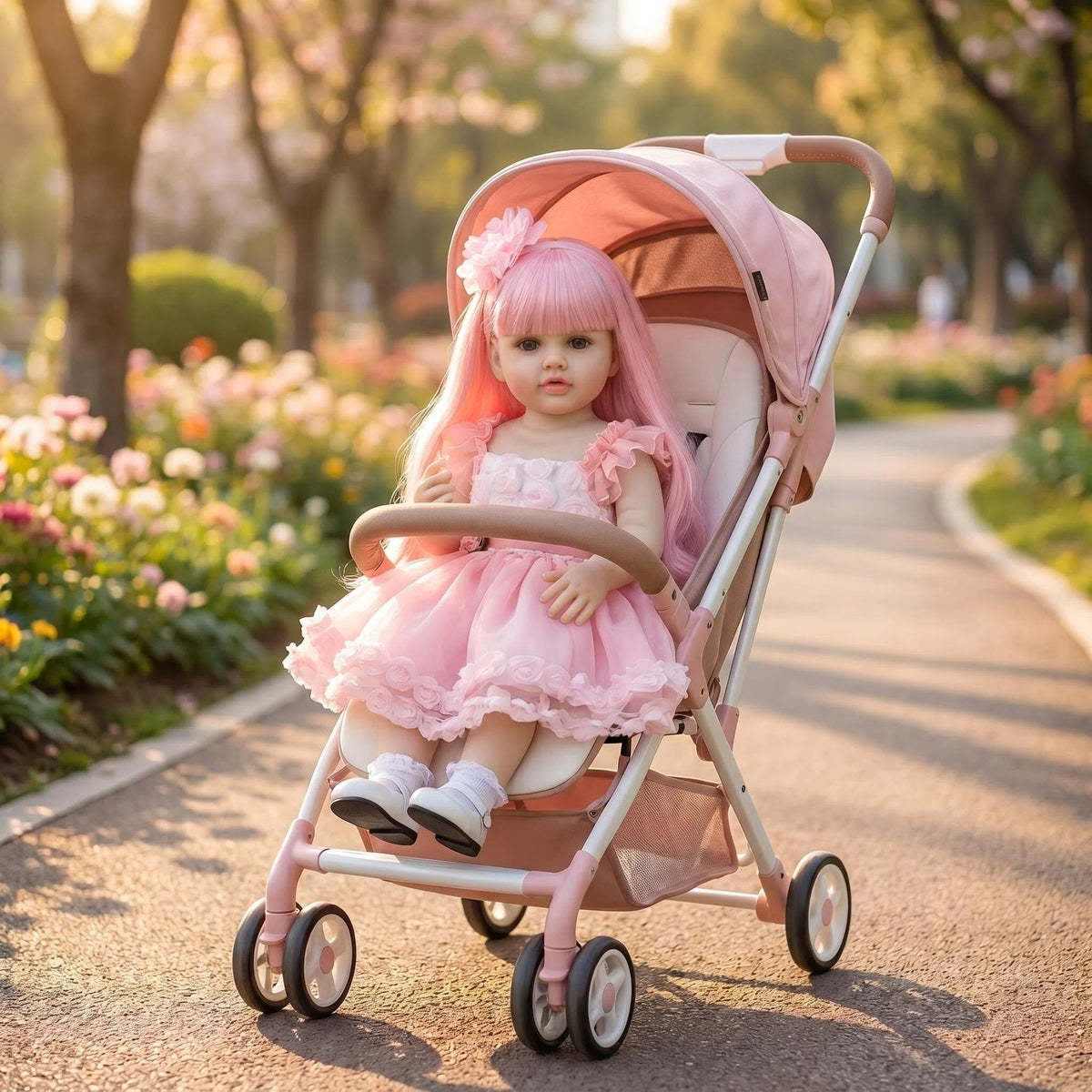 22 Inch Full Vinyl Body Reborn Doll Pink Long Hair Girl Doll Wonderful Baby Shower & All Occasion Companion Gift