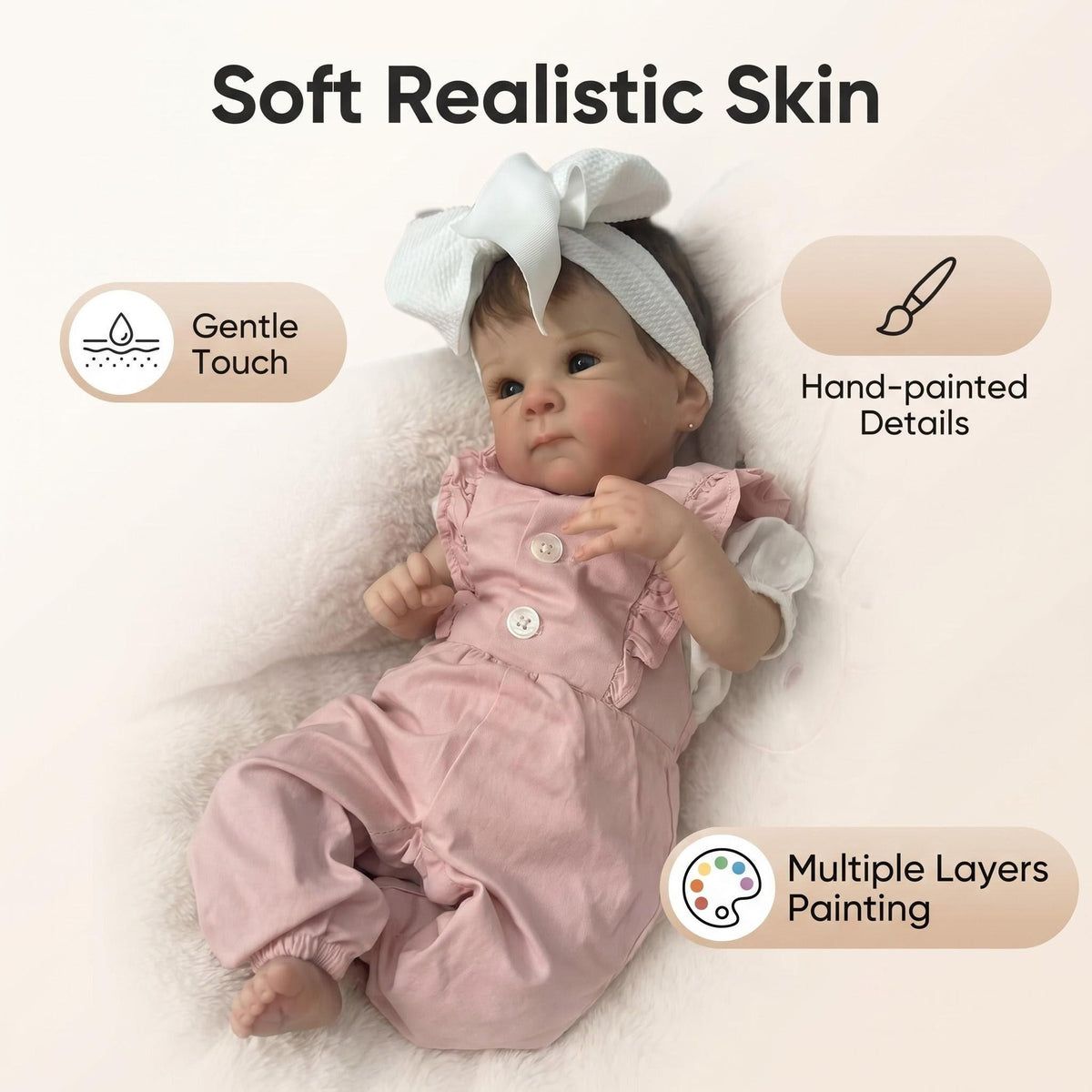 18 Inch Reborn Baby Girl Doll Full Vinyl Body Realistic Newborn Doll with Magnetic Pacifier, Bottle, Diaper & Outfit