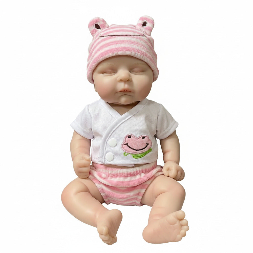 12 inch closed eye pink frog set simulation Full Silicone Reborn Doll for children's Christmas solid silicone