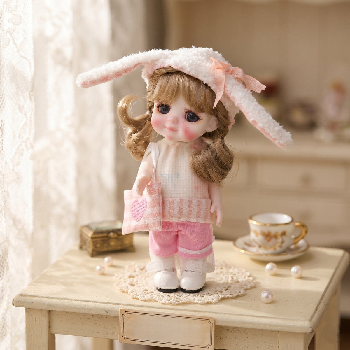 6 inch Mini with Full ceramic Body, Handmade Clothes Tabletop Ornament For Doll Collectors