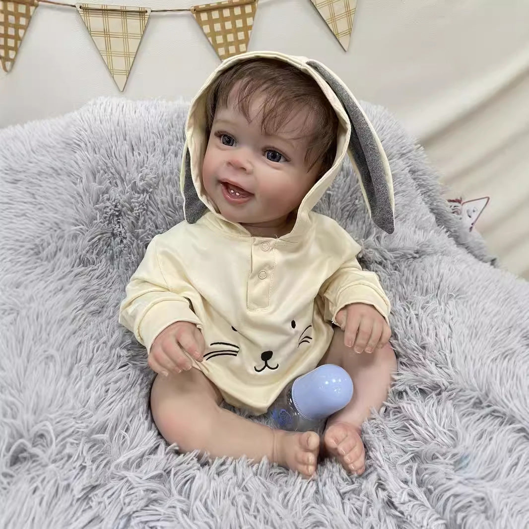 23 Inch Real Life Reborn Baby Doll with Cloth Body True-to-Life 3D Skin Handmade Newborn Style Doll Toy for Girls