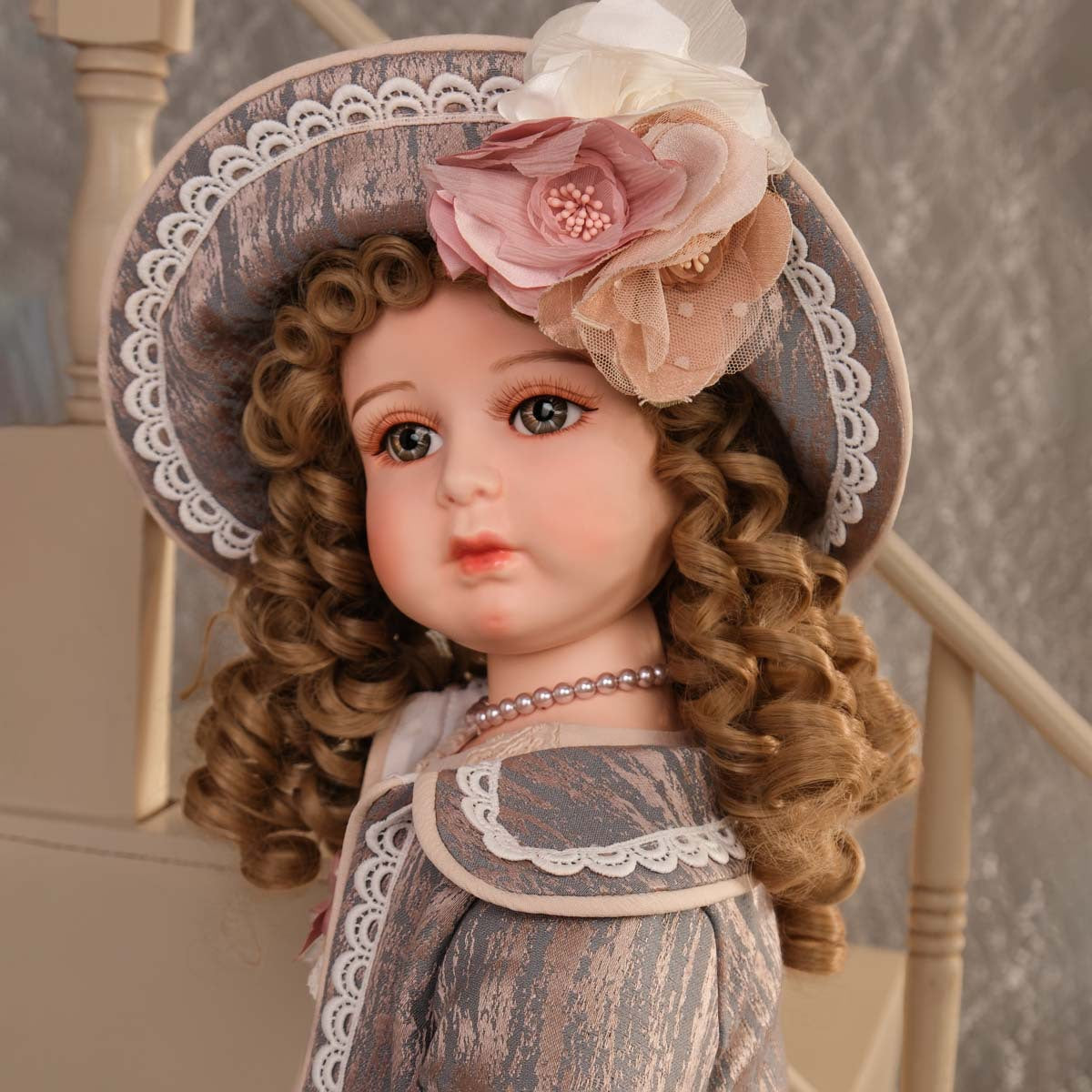 26 Inch Antique Bisque Doll Porcelain Girl Doll with Gorgeous Dressing