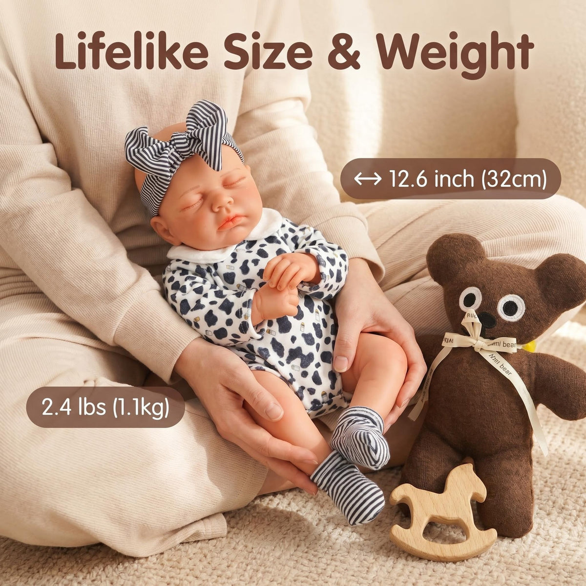 12 inch with Silicone Body, Adorable Striped Bow Accessories, Companion Toy, Unique Gift Option For Birthday Parties And Western Festivals