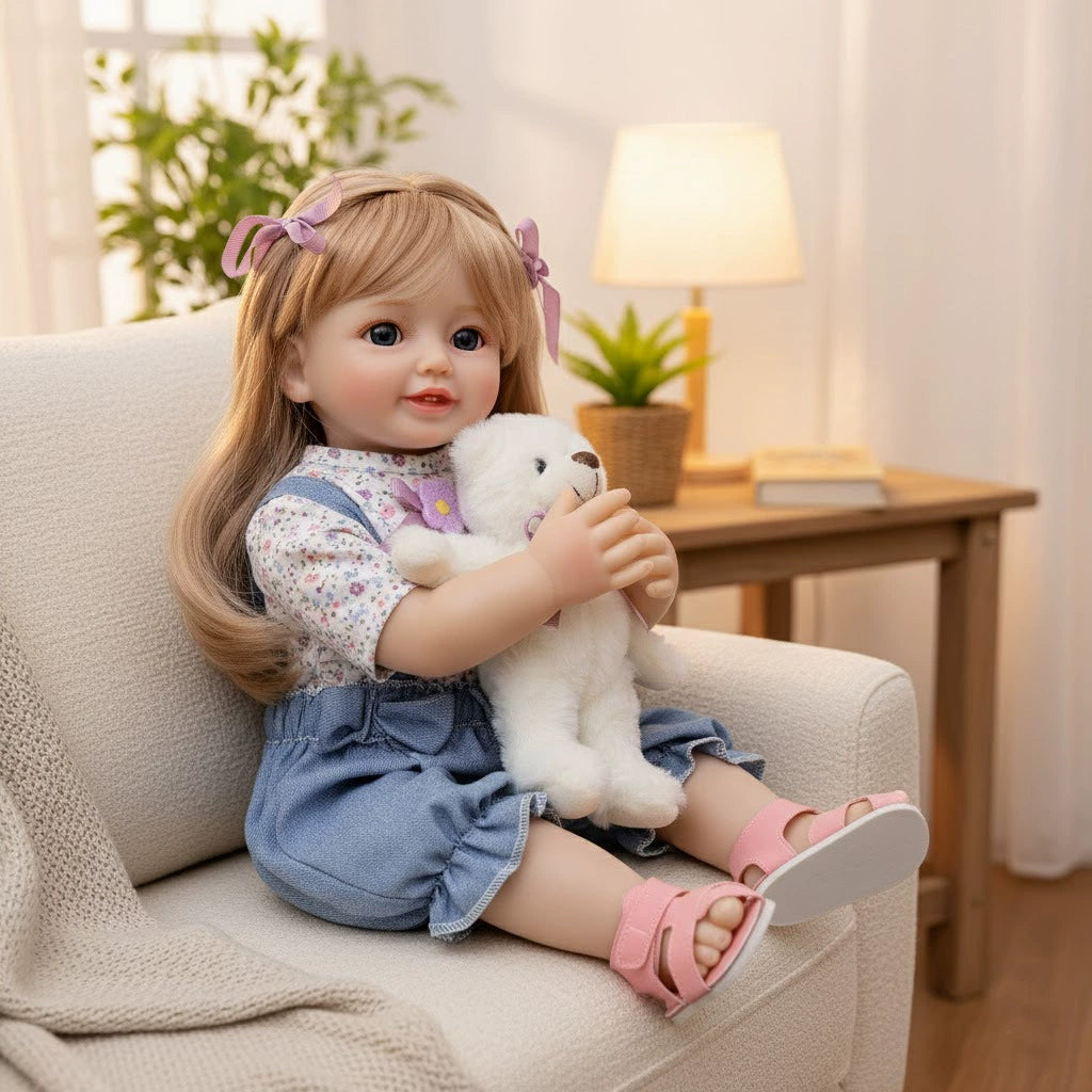 22 inch/55cm New Reborn Doll Simulation Baby Doll Toy Full Vinyl Lifelike Reborn Baby Dolls With Long Hair
