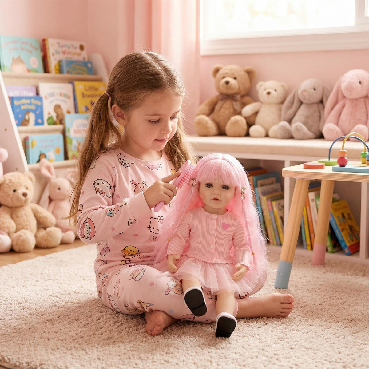 55CM Full Body Vinyl Betty Reborn Toddler Standable Lifelike Doll with Pink Hair with 3D Painted Veins Realistic Baby Dolls