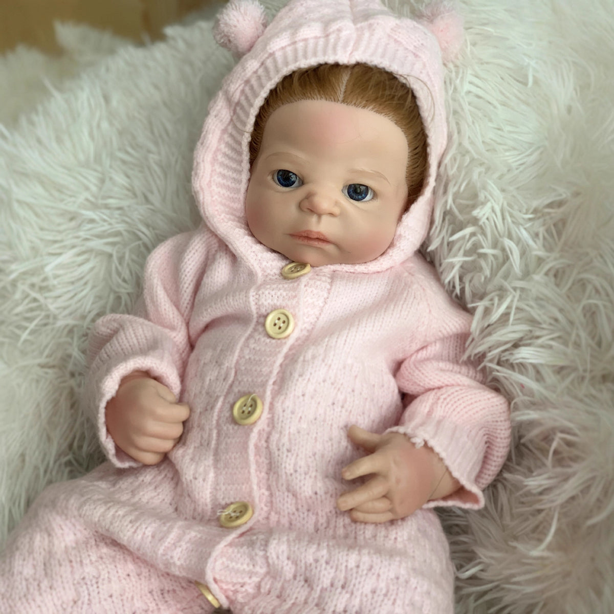22 Inch Full Soild Silicone Reborn Doll Girl Realistic Lifelike Newborn Doll with Pink Knit Outfit & Feeding Bottle, Girl Toy for Collection Gift