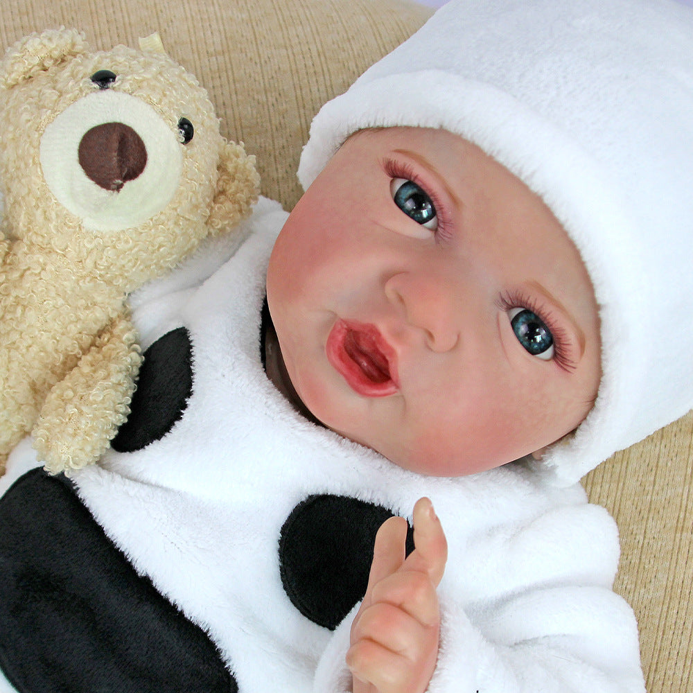 22 Inch Cloth‑Body Open‑Eyes Reborn Baby Doll, Cute Panda‑Themed Plush Outfit, Gift Choice for Birthdays & Holiday Occasions
