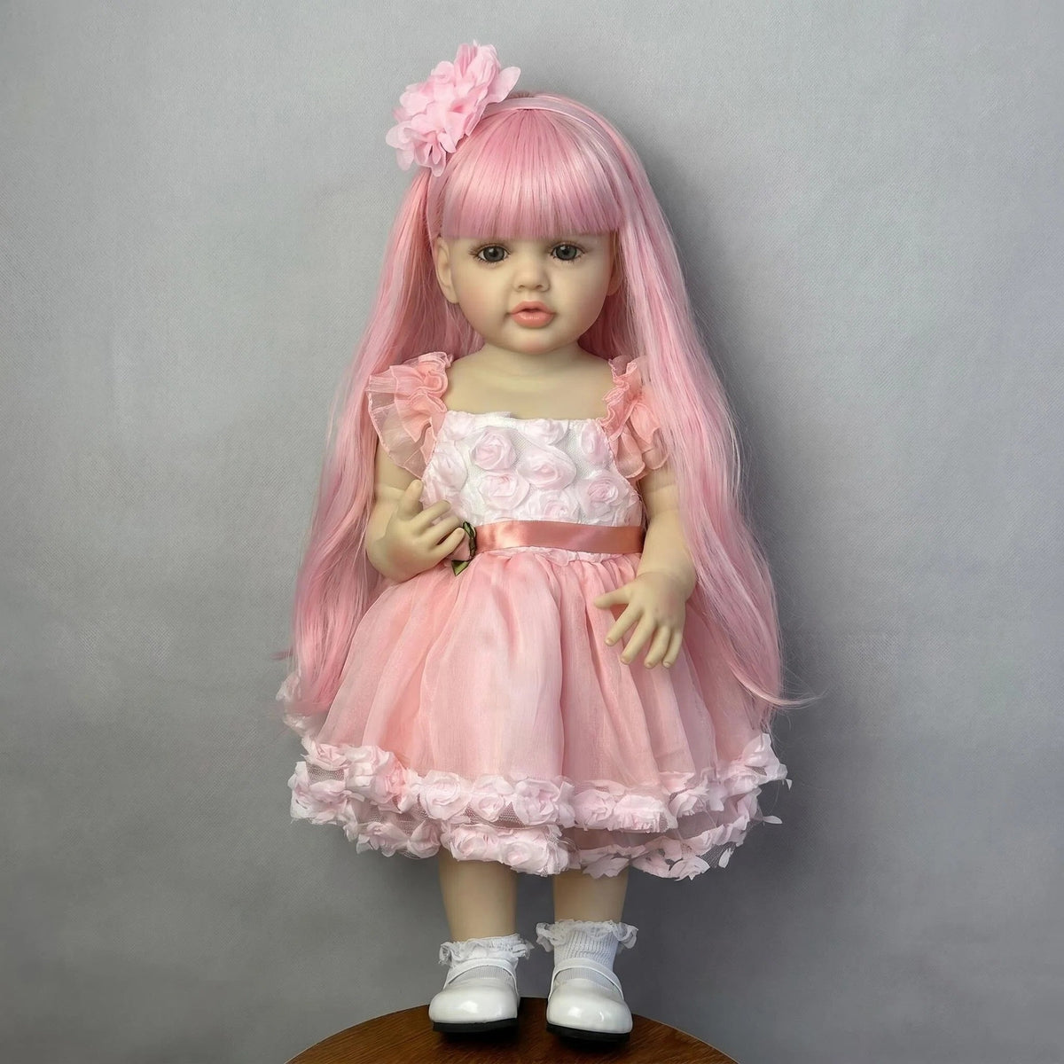 22 Inch Full Vinyl Body Reborn Doll Pink Long Hair Girl Doll Wonderful Baby Shower & All Occasion Companion Gift