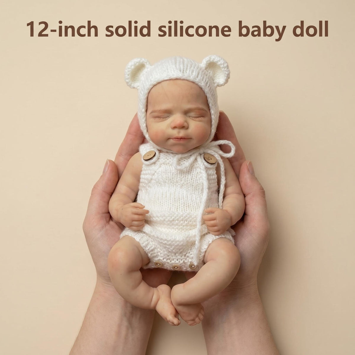 12-inch reborn doll full silicone body white sweater bear hat doll gift for children's holiday collection