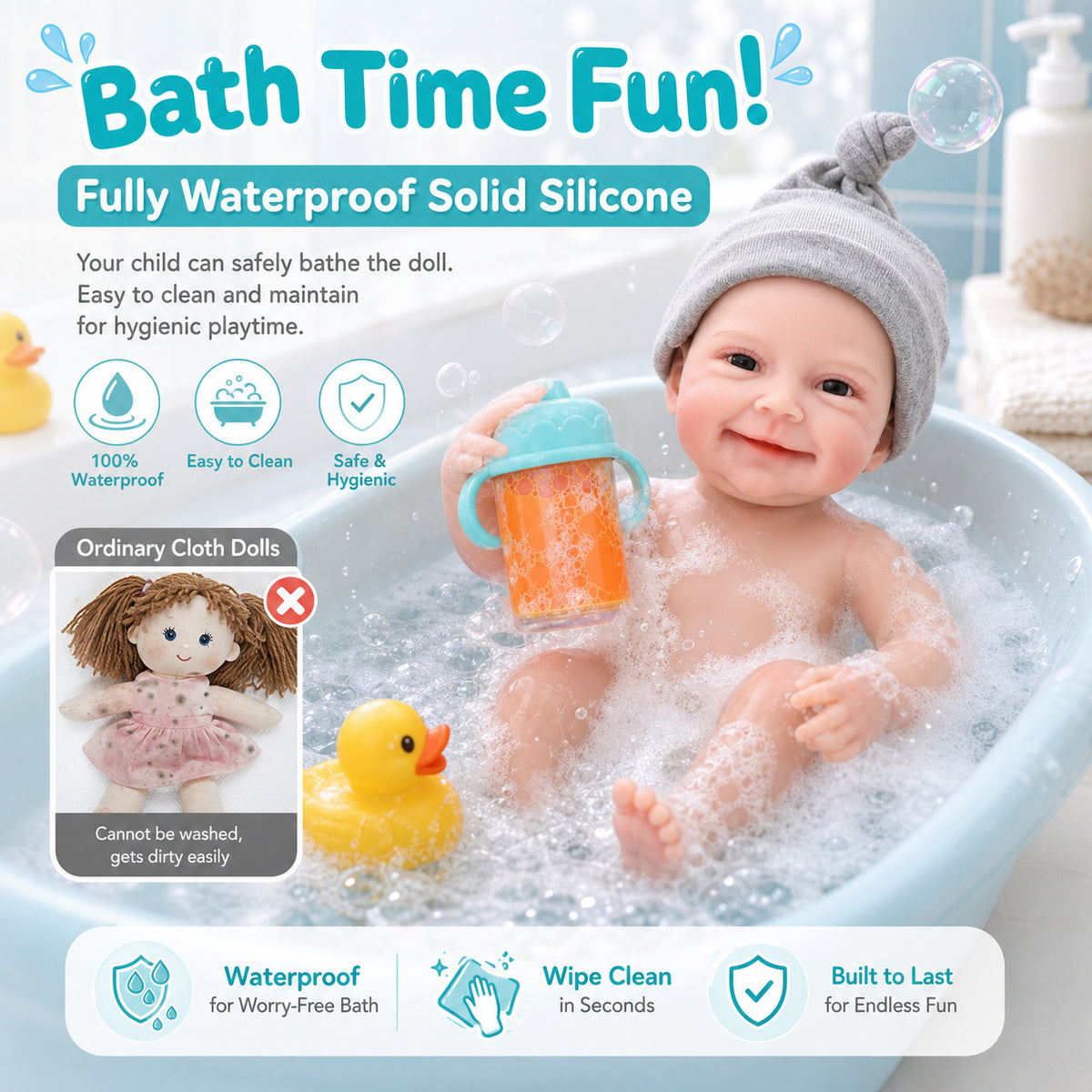 12 Inch Handcrafted Reborn Baby Doll with Full Soild Silicone Body, Gift Toy for Little Girls Collectors