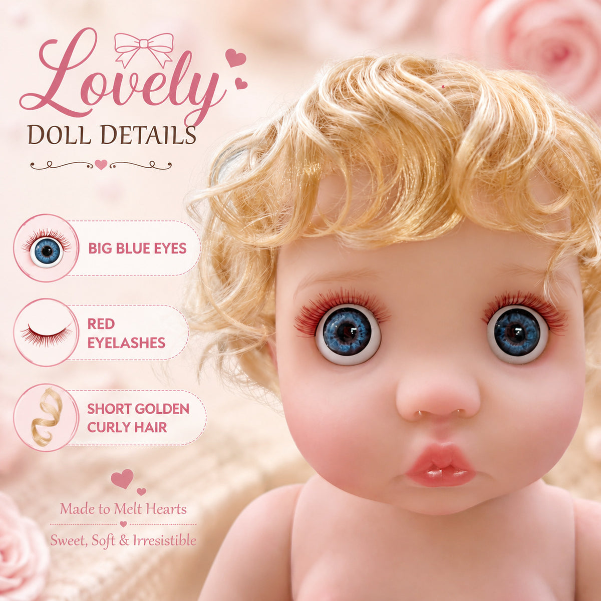 16 Inch with Full Vinyl Curly‑Hair Vinyl Doll, Wonderful Keepsake Gift for Birthdays and Upcoming Holiday Seasons