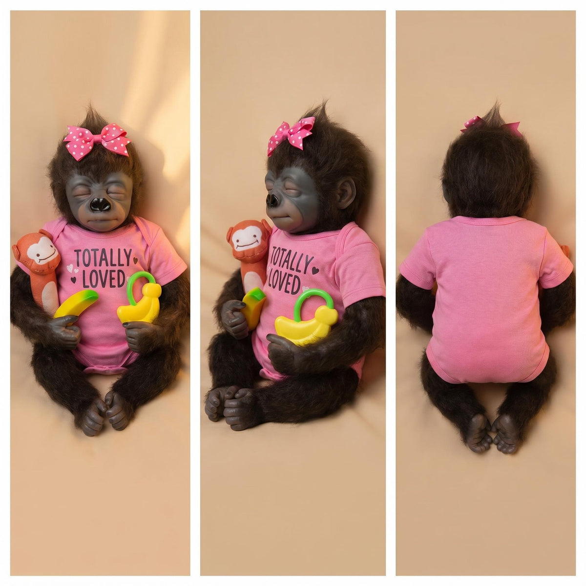Realistic Animal Themed 18 inch with Cloth Body Reborn Monkey Doll Closed Eyes Furry Skin