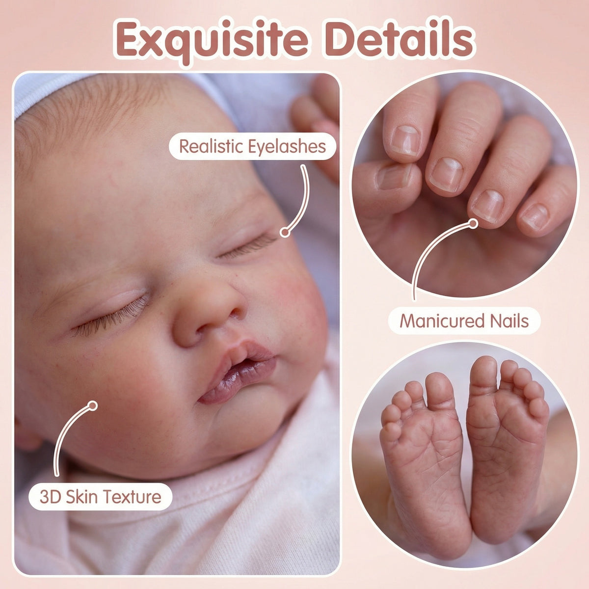 Realistic Sleeping Baby Doll 19 Inch with Cloth Body Floral Headband , Companion Toy Suitable For Nursery Photoshoot & All Occasion Holiday Gifting