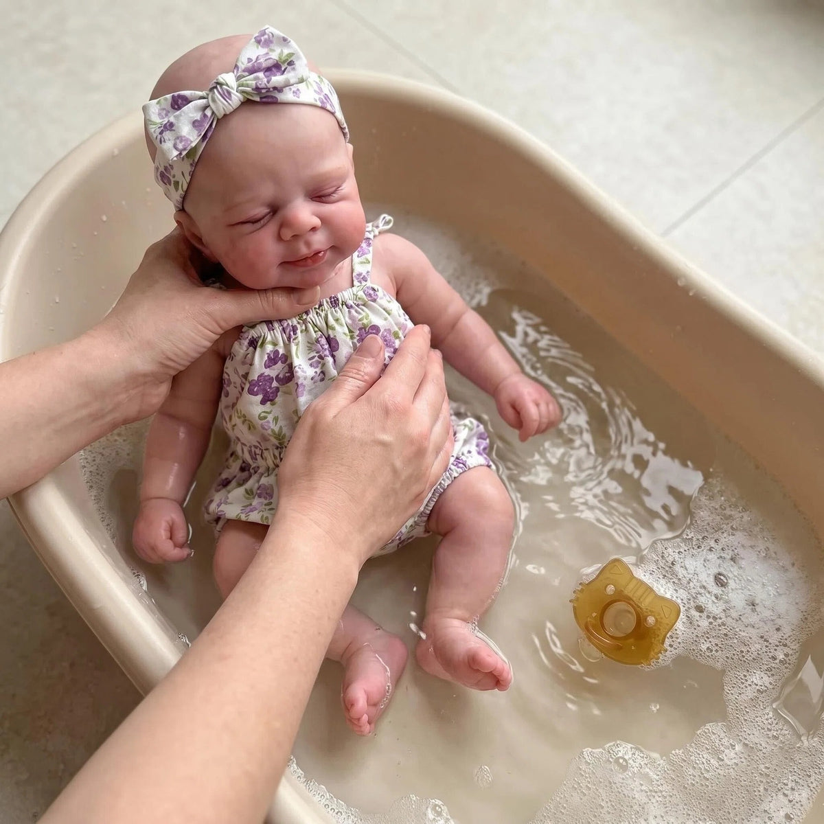 12 Inch with Full Silicone Sleeping Reborn Baby Doll, Purple Floral Outfit, Companion Toy For Birthday & Holiday Gift