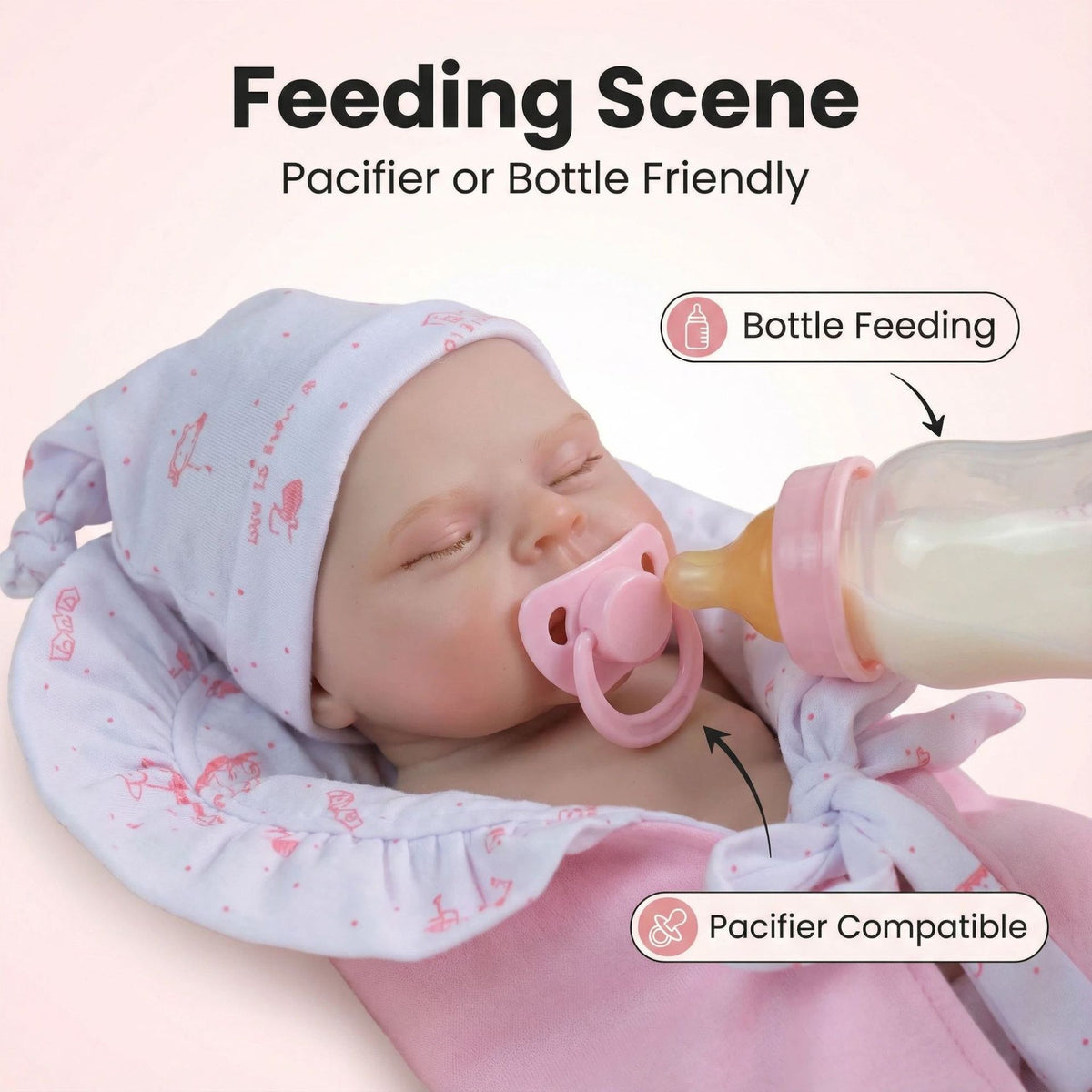 12 inch pink bag with pascale solid silicone reborn doll as a Christmas gift for children