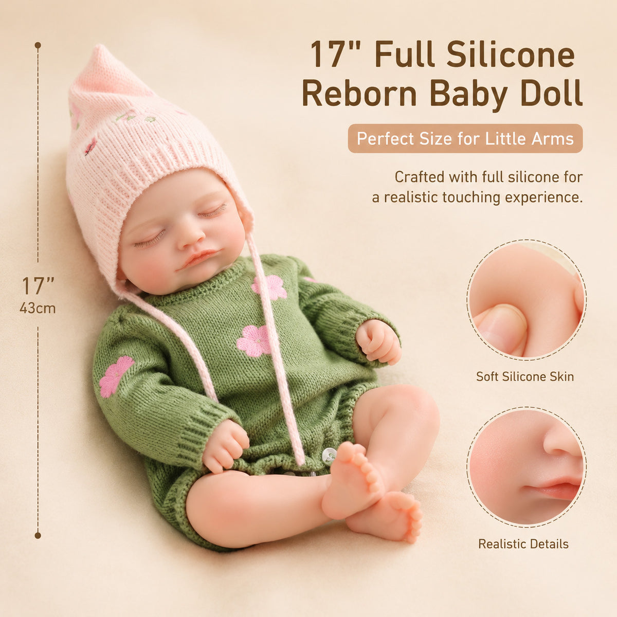 17 inch Full Silicone Body Reborn Doll Girls Simulation Baby Shower Toy Gift